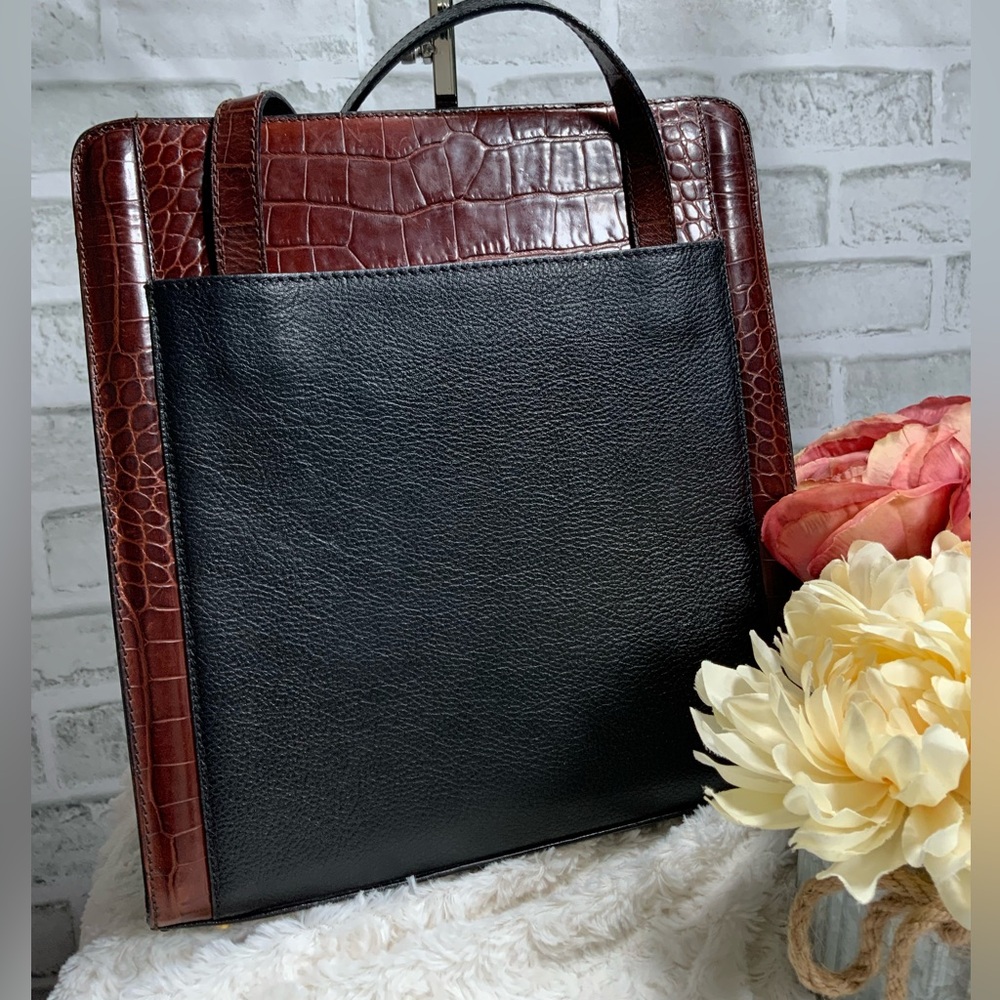 Bally Black and Brown Croc-Embossed Shoulder Bag - Picture 2 of 4